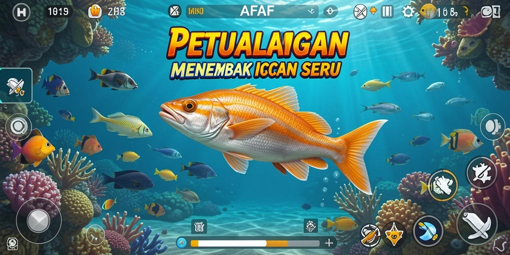 Tampilan gameplay seru AFAF saat menembak ikan dengan grafis menawan.