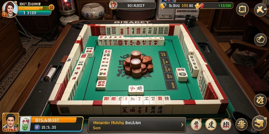 Tampilan menarik dari gameplay BISABET dalam permainan Mahjong.