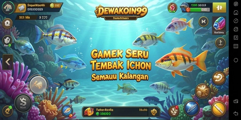Screenshot gameplay seru DEWAKOIN99 yang penuh aksi Tembak Ikan.