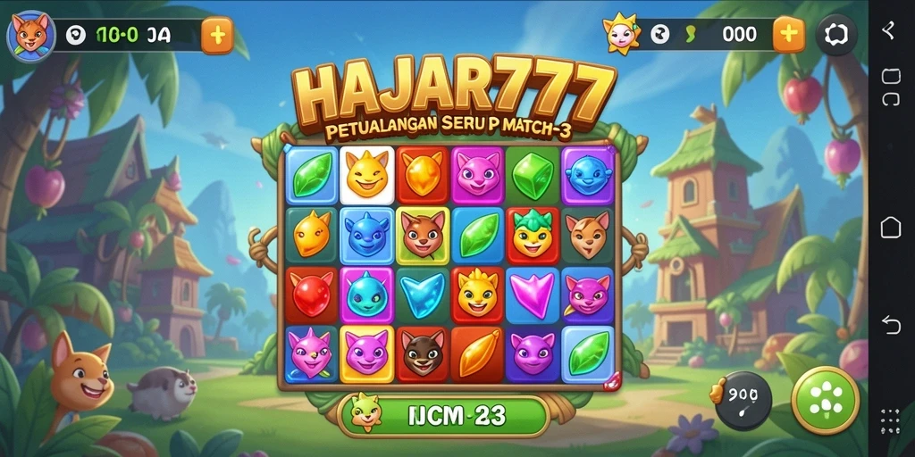 Tampilan gameplay seru dalam permainan Match-3 HAJAR777.