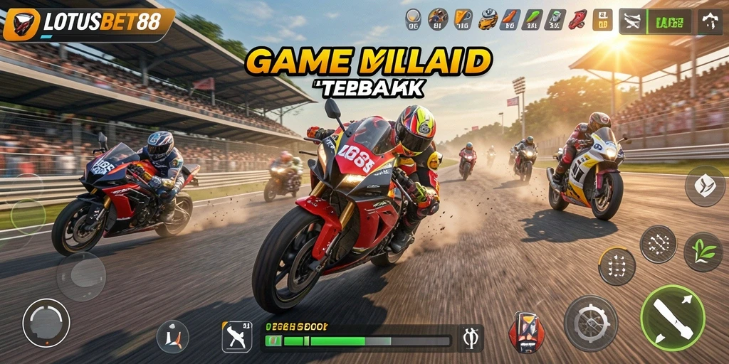 Tampilan mendebarkan dari gameplay LOTUSBET88 saat balapan motor.