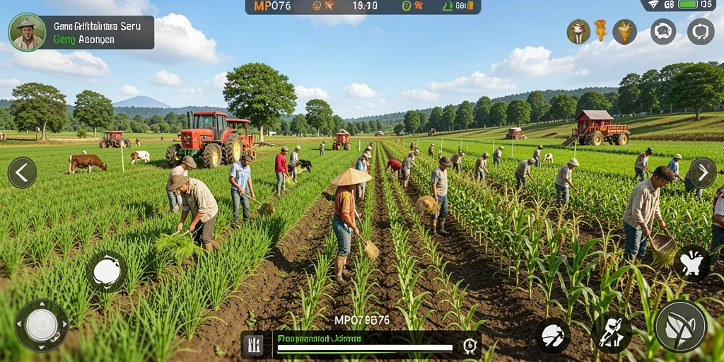 Screenshot utama MPO76 menampilkan gameplay seru bertani.