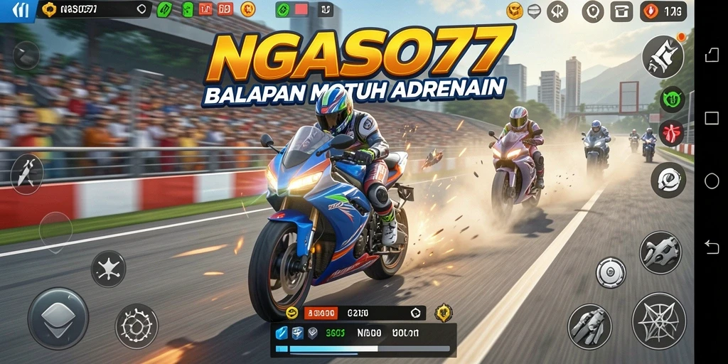 Tampilan gameplay seru dari NGASO77 dengan aksi balapan motor.