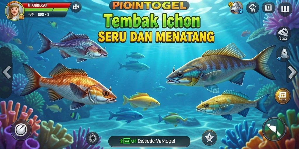Screenshot utama PIONTOGEL menampilkan aksi seru menangkap ikan.