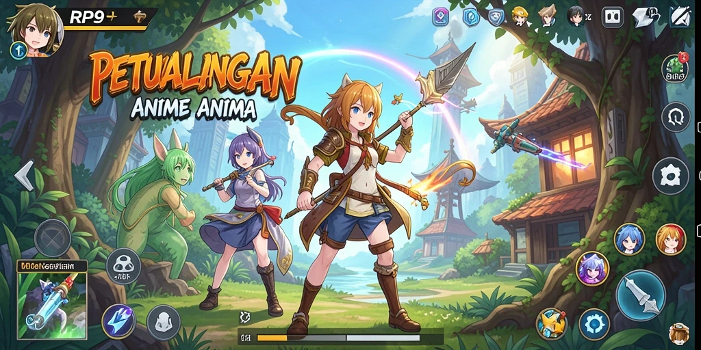 Screenshot gameplay RP99 menunjukkan aksi seru dengan karakter anime.