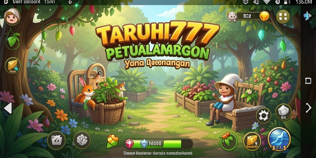 Tangkapan layar gameplay TARUH777 menunjukkan kebun yang indah dan berwarna-warni.