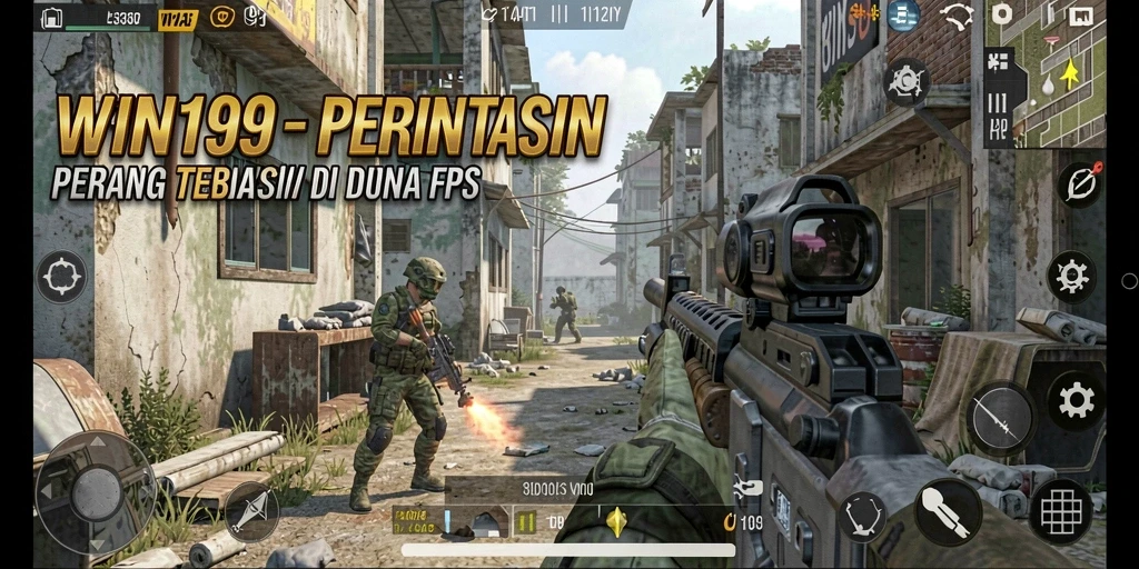 Tangkapan layar menunjukkan pertempuran intens dalam lingkungan urban di WIN199.